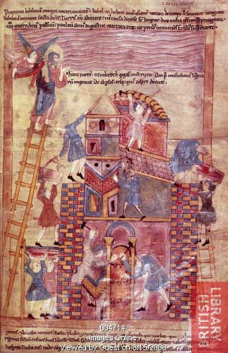 Old English Illustrated Hexateuch, 11th cent, Tower of Babel 